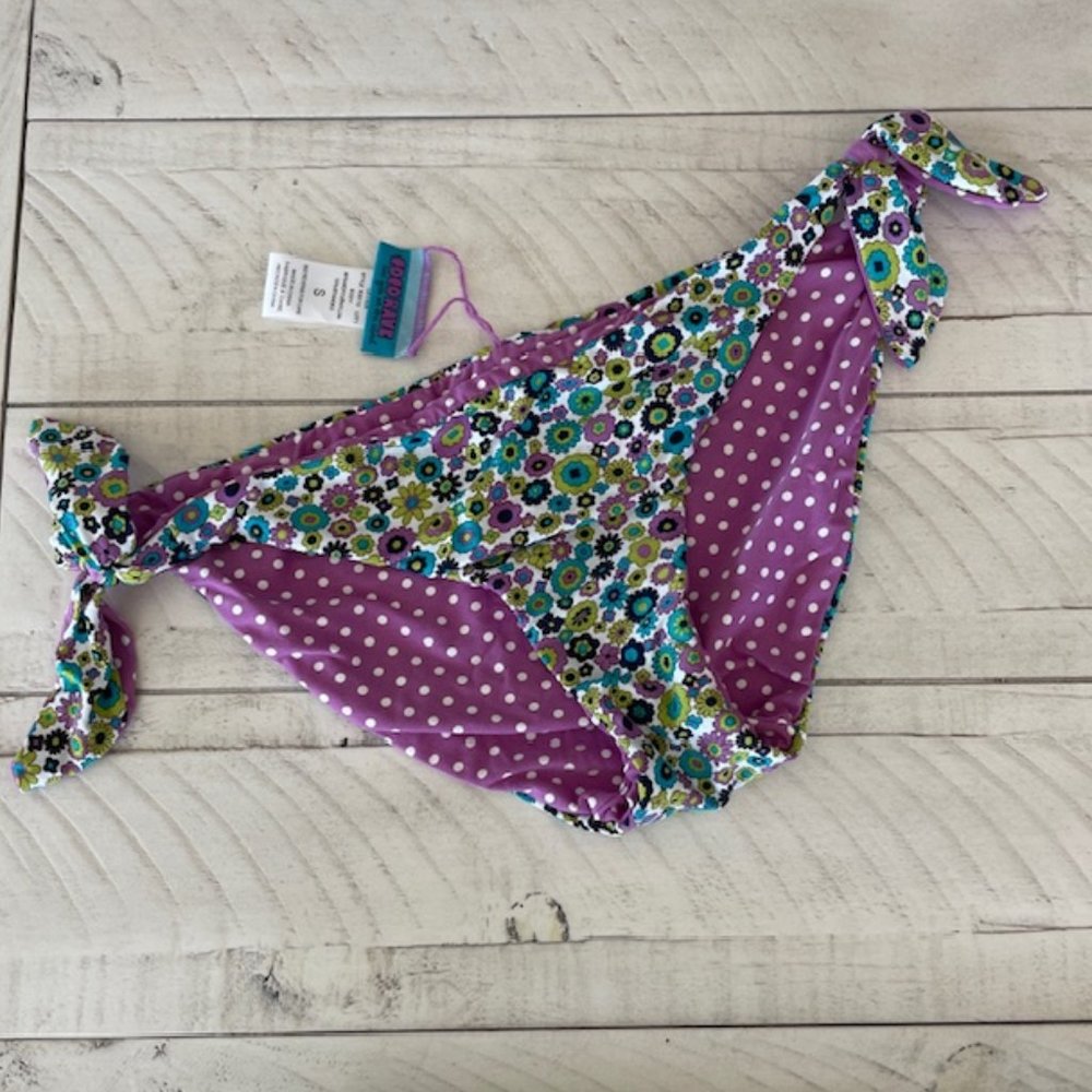 COCO RAVE POLKA DOT FLOWERS REVERSIBLE BIKINI BOTTOM BATHING SUIT NWOT SMALL